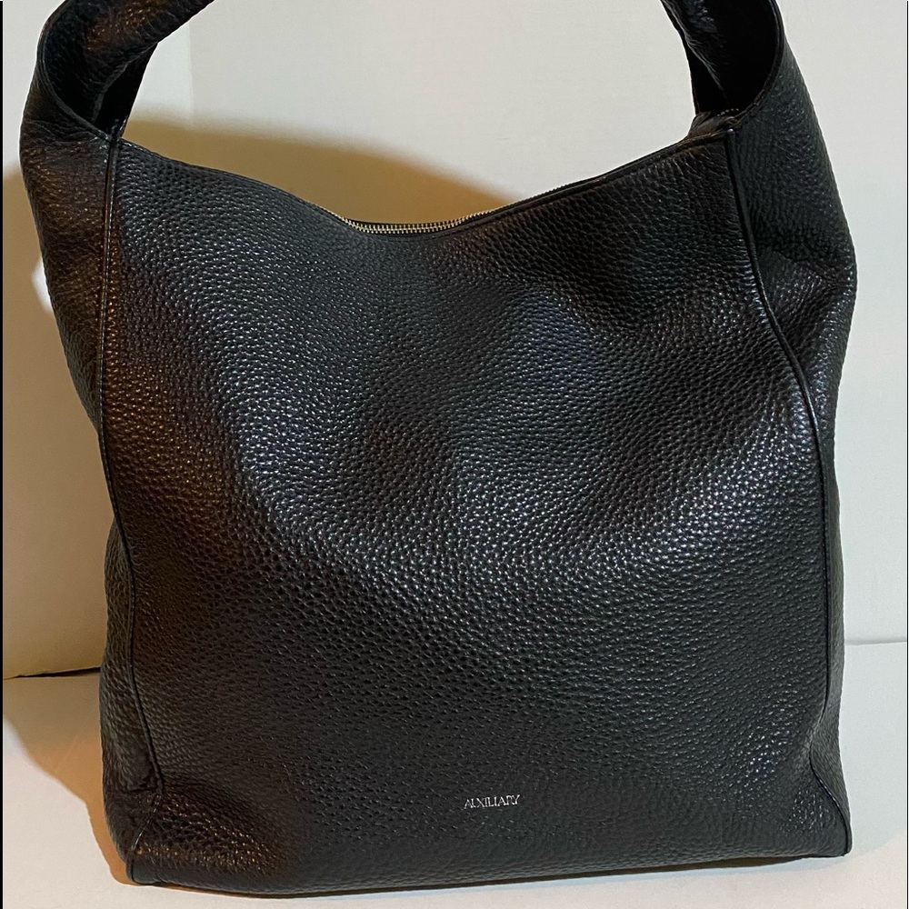 Auxiliary black leather hobo handbag